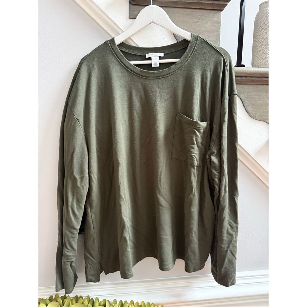 Anthropologie Daily Ritual Forrest Green L/S Stretchy Boxy Pocket T-Shirt sz XXL